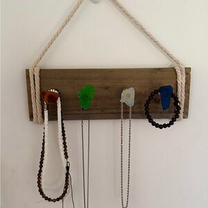 Wooden Jewelry Holder with Colorful sea glass